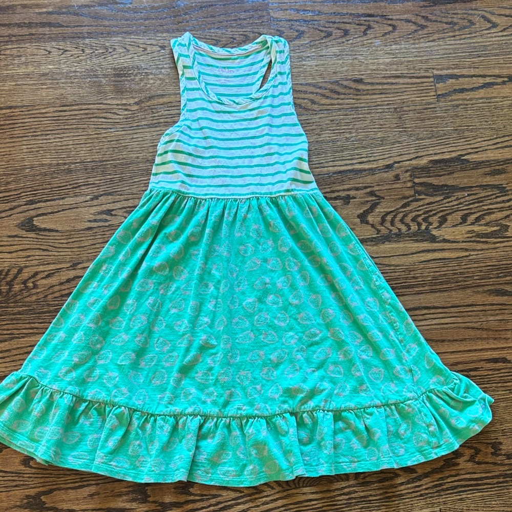 Boden Girls Racerbank Tank Top Strawberry Print Ruffle Bottom Dress, Size 8-9Y
